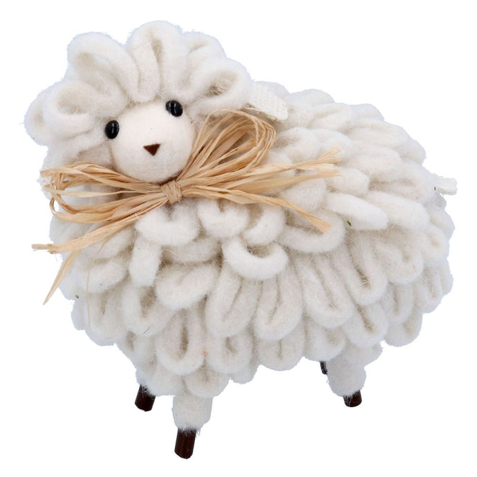 Wool Sheep with Rafia Bow standing decoration