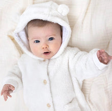Load image into Gallery viewer, Fluffy White Snowsuit with bear ears