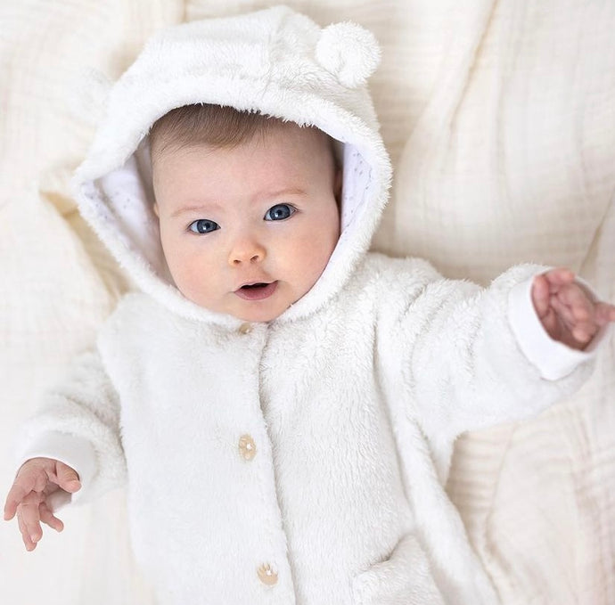 Fluffy White Snowsuit with bear ears