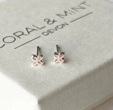 Load image into Gallery viewer, Geo Flower Studs with pink enamel