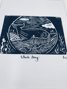 Whale song lino print