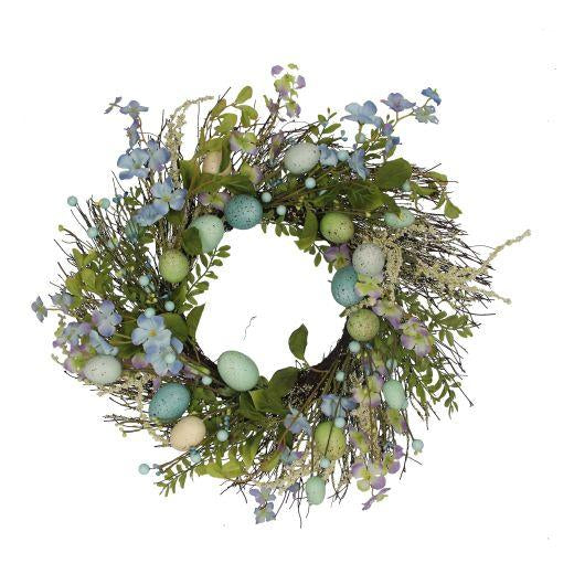 Faux flower and egg wreath