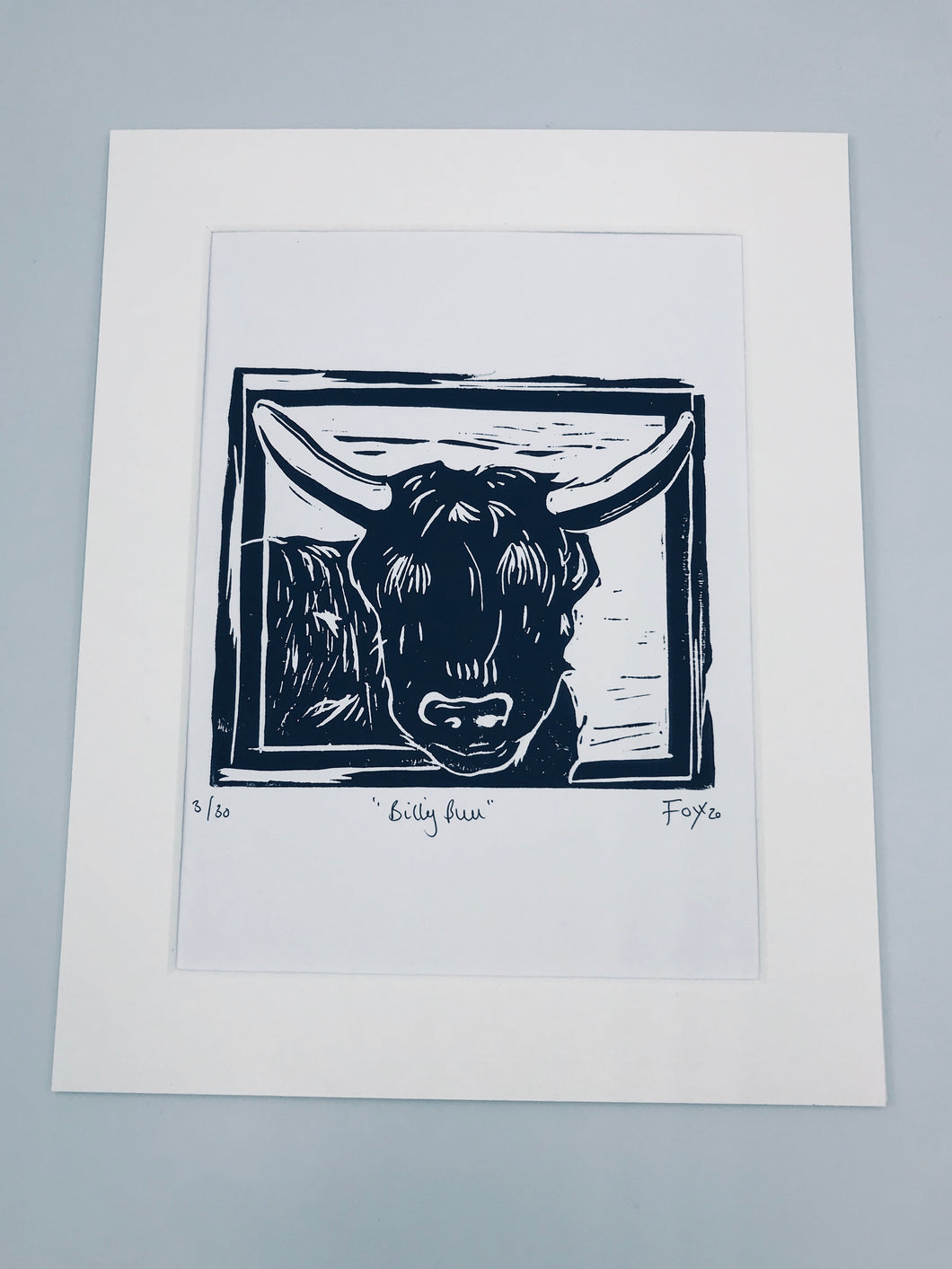 Billy Bull highland cow lino print