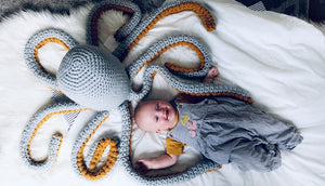 Crochet Large Octopus Mustard/Grey