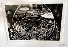 Load image into Gallery viewer, Lino Print Framed &#39;Whale watching&#39;