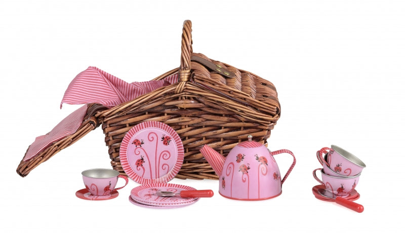 Tea set Ladybug in a wicker basket